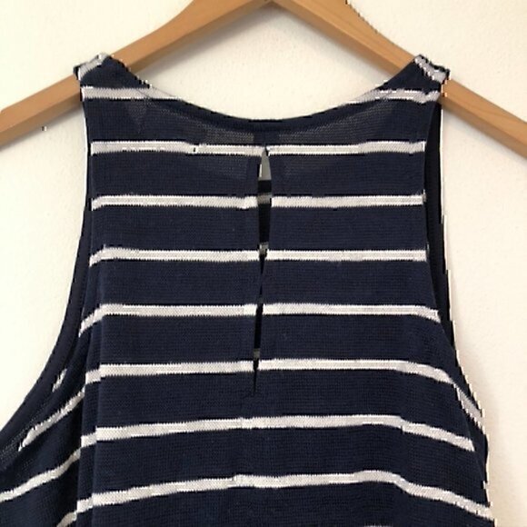 OLD NAVY Navy Blue White Striped Sleeveless Knit Cutout Back Tank Top Medium M - Picture 10 of 11
